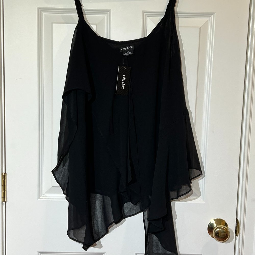 City Chic Plus 16 Spaghetti Strap Flowy Tank Top Asymmetrical
